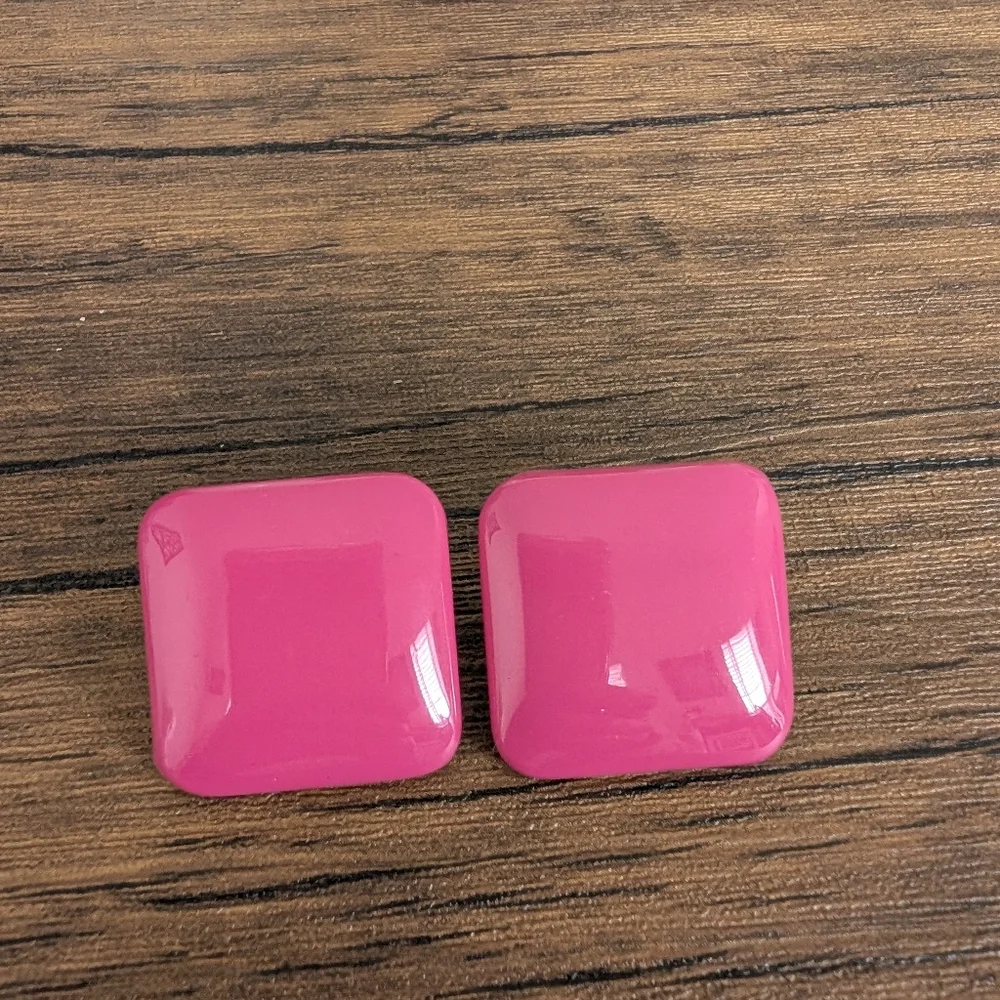 Barbiecore Vintage 80s Pink Square Metal Earrings